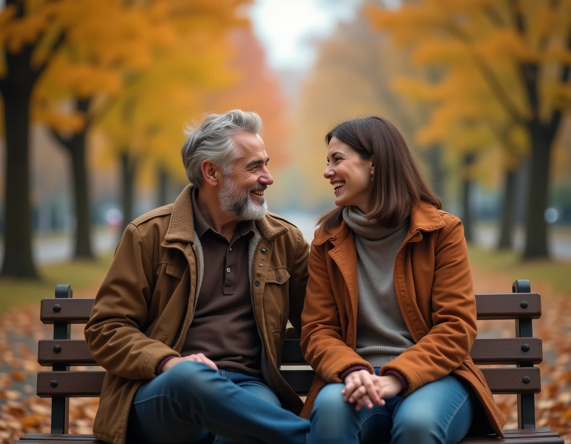 Deux amis en conversation sincère sur un banc en automne, illustrant les liens émotionnels et la pensée partagée entre proches
