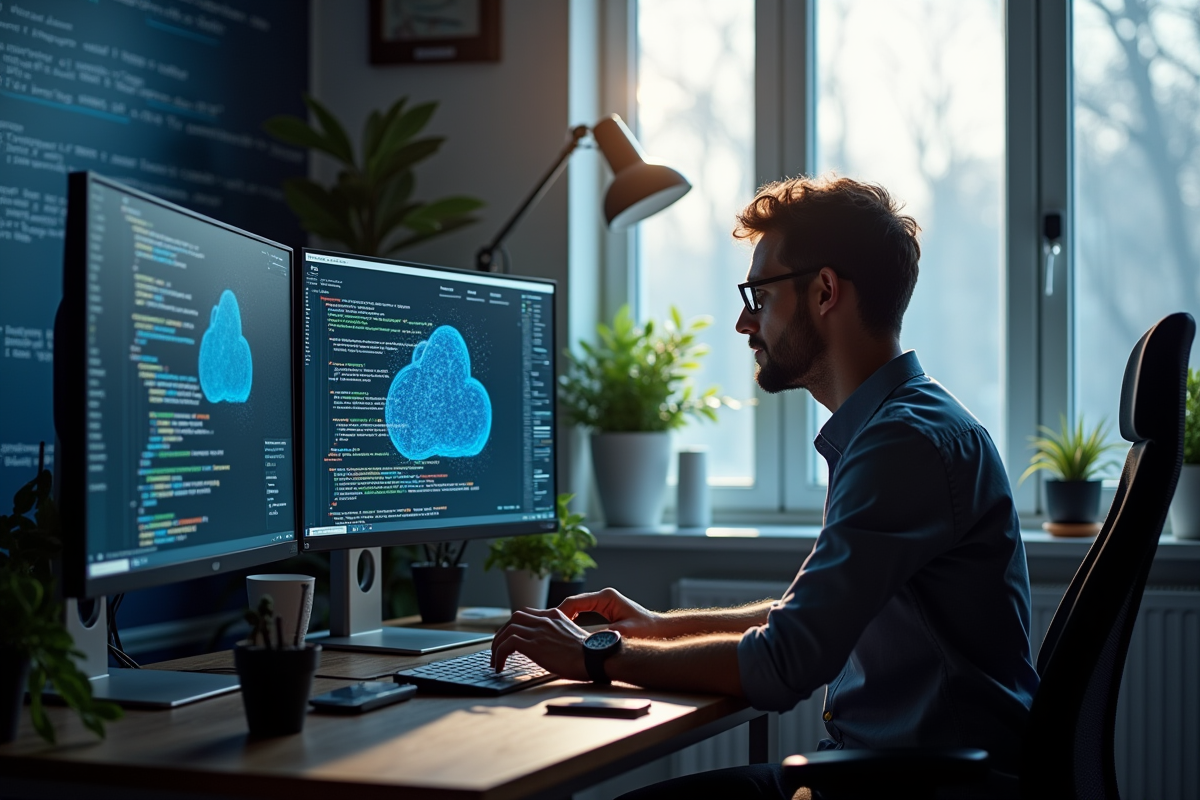 Developpeur web travaillant avec AI et code informatique