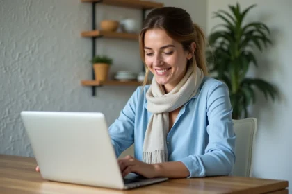 Femme assise achetant billets en ligne pour le Palais Idéal