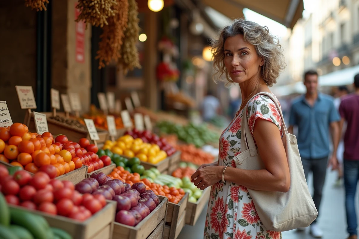 Femme faisant ses courses au marché de Noailles à Marseille, symbole de la vie quotidienne dans un quartier populaire et multiculturel
