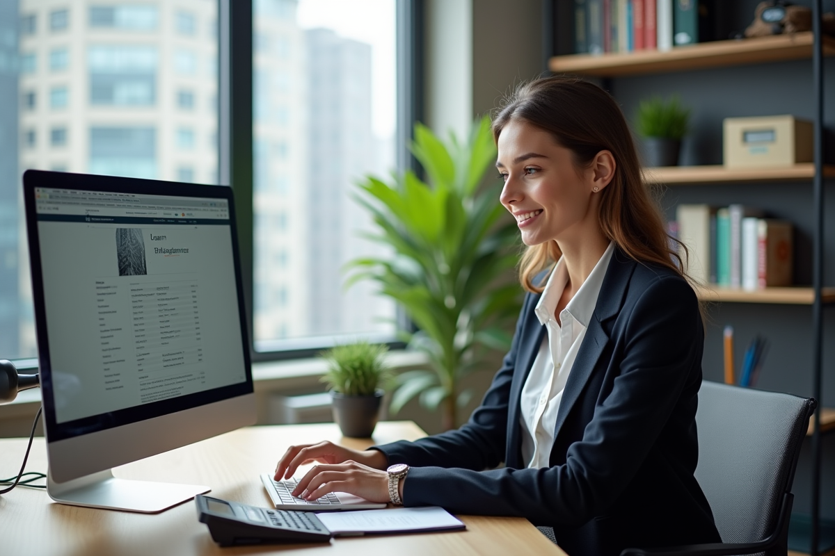 Jeune femme travaillant sur un simulateur de prêt au bureau