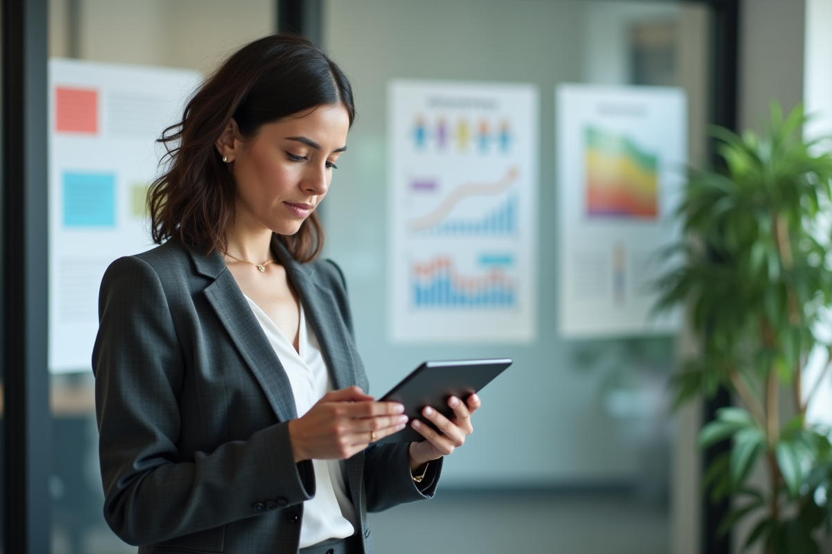 Femme RH examinant un rapport sur une tablette