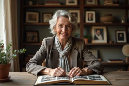 Femme française dans la quarantaine feuilletant un album photo ancien
