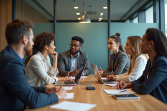 Groupe divers d'ouvriers de bureau en réunion