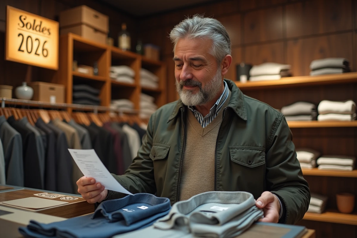 Homme vérifiant des vêtements lors des soldes d