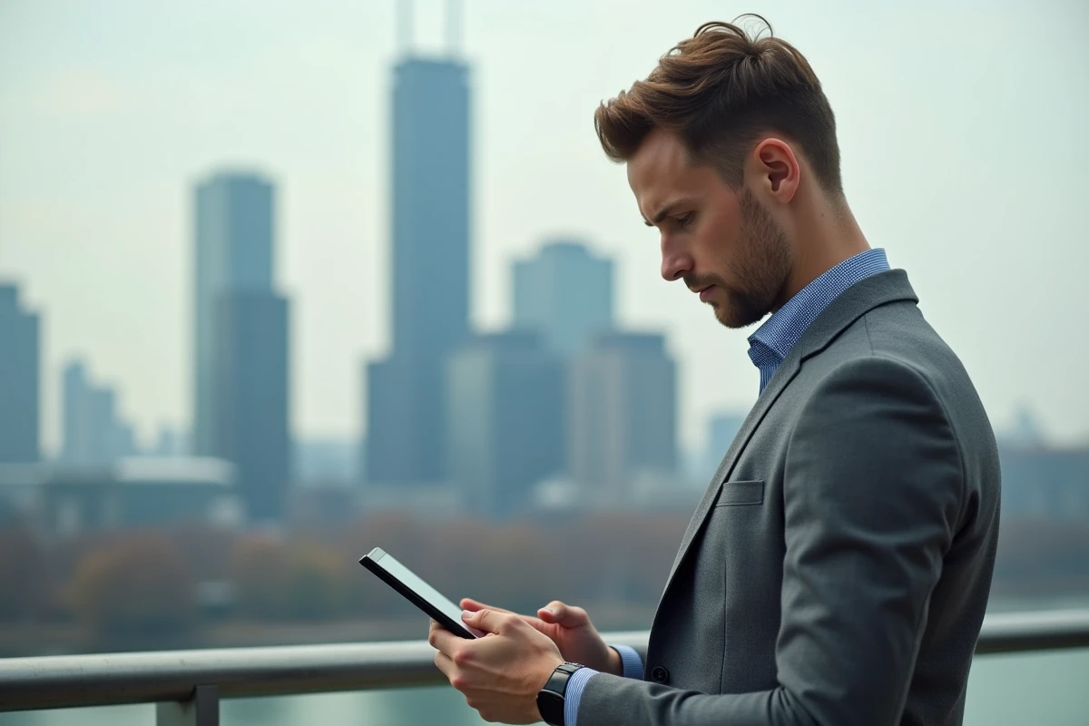 Jeune analyste homme avec tablette devant la BCE
