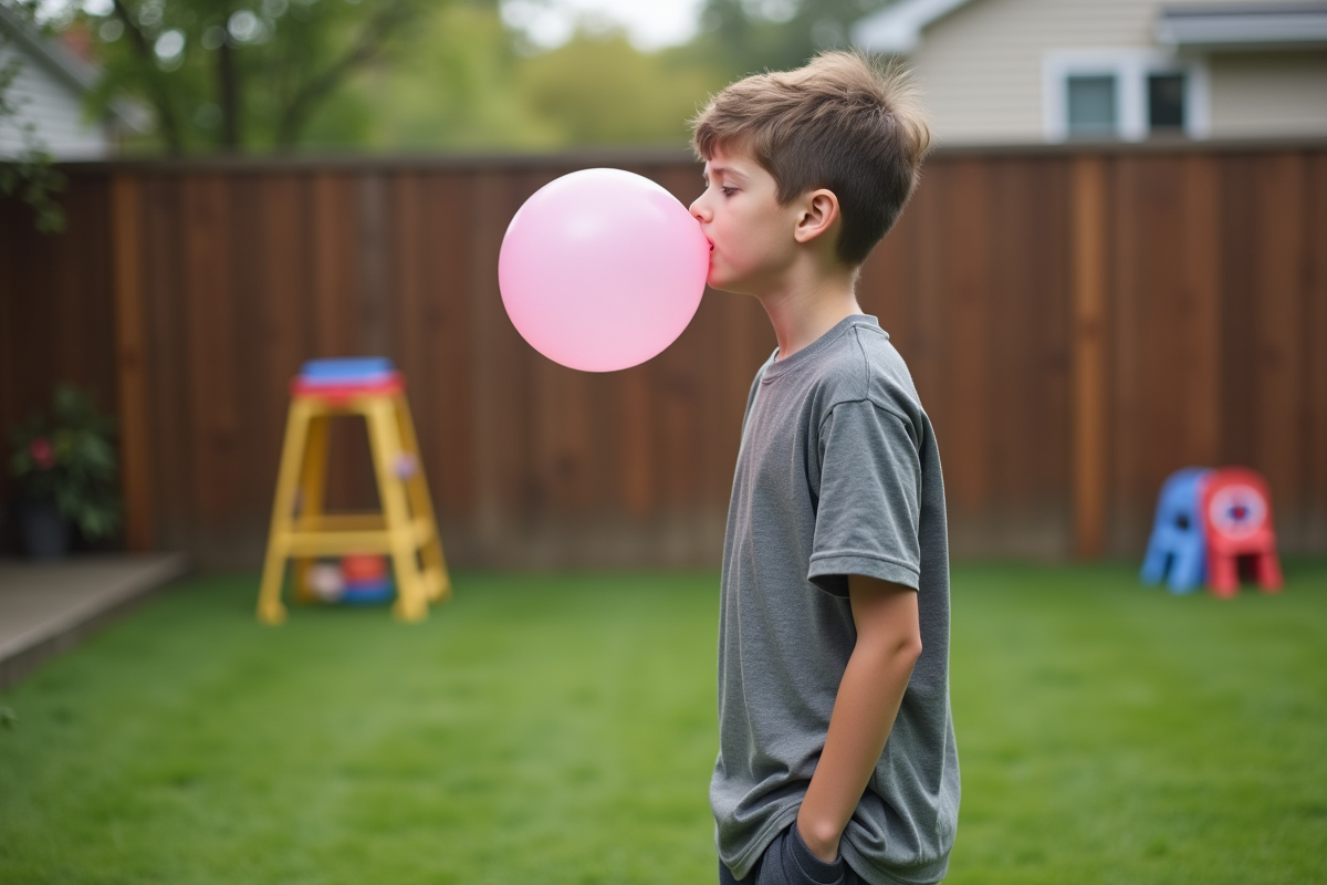 Adolescent effectuant un test de capacité pulmonaire dans son jardin