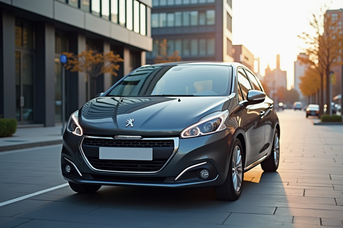 Peugeot 208 moderne en ville en plein jour