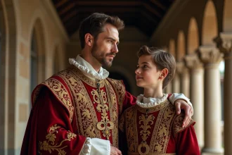 Portrait d un homme et un garçon en tenue royale française