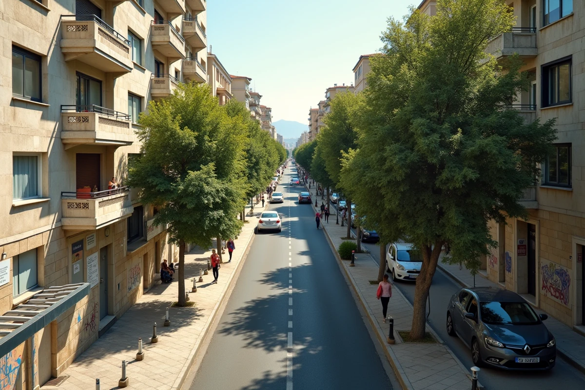 Boulevard résidentiel d'un quartier nord de Marseille montrant la densité urbaine et l'architecture mixte caractéristique de la ville
