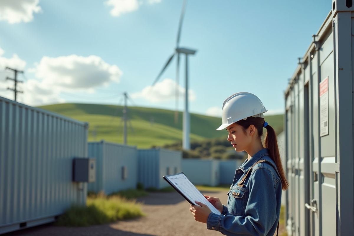 Technicienne vérifie une unité de stockage d